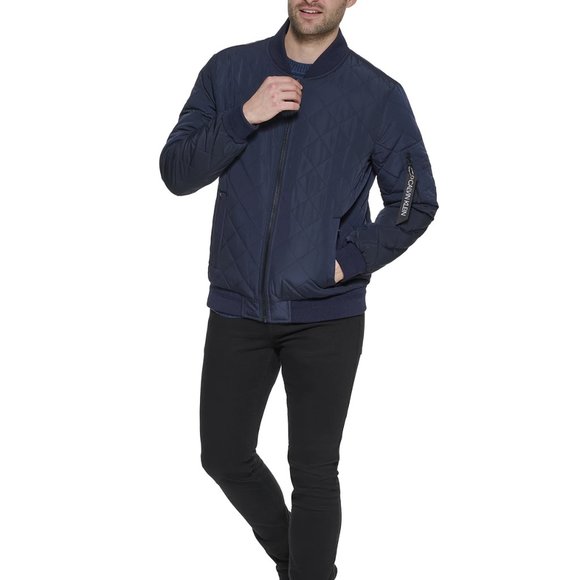 Men's Quilted Baseball Jacket NAVY - Picture 1 of 7